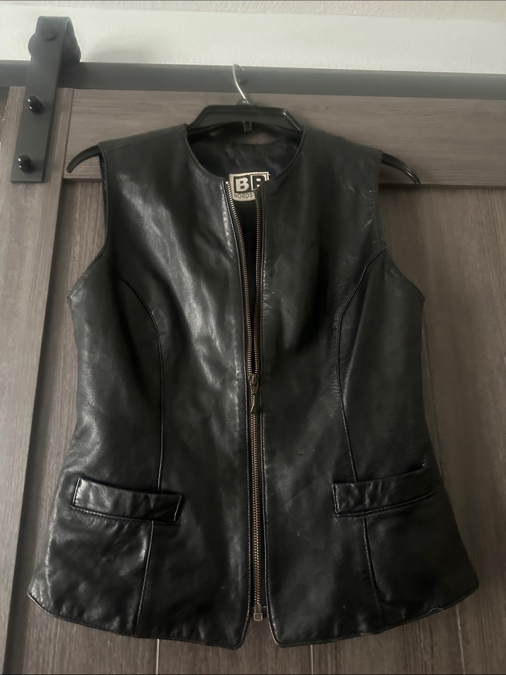 bp vintage Black Leather Sleeveless Zip-Up Vest